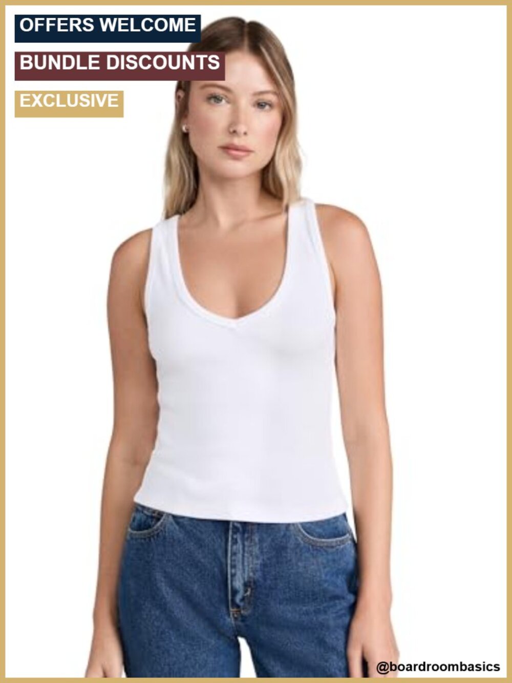 Midweight Ribbed Jersey V Neck Tank Top Sleeveless Slim Fit Casual